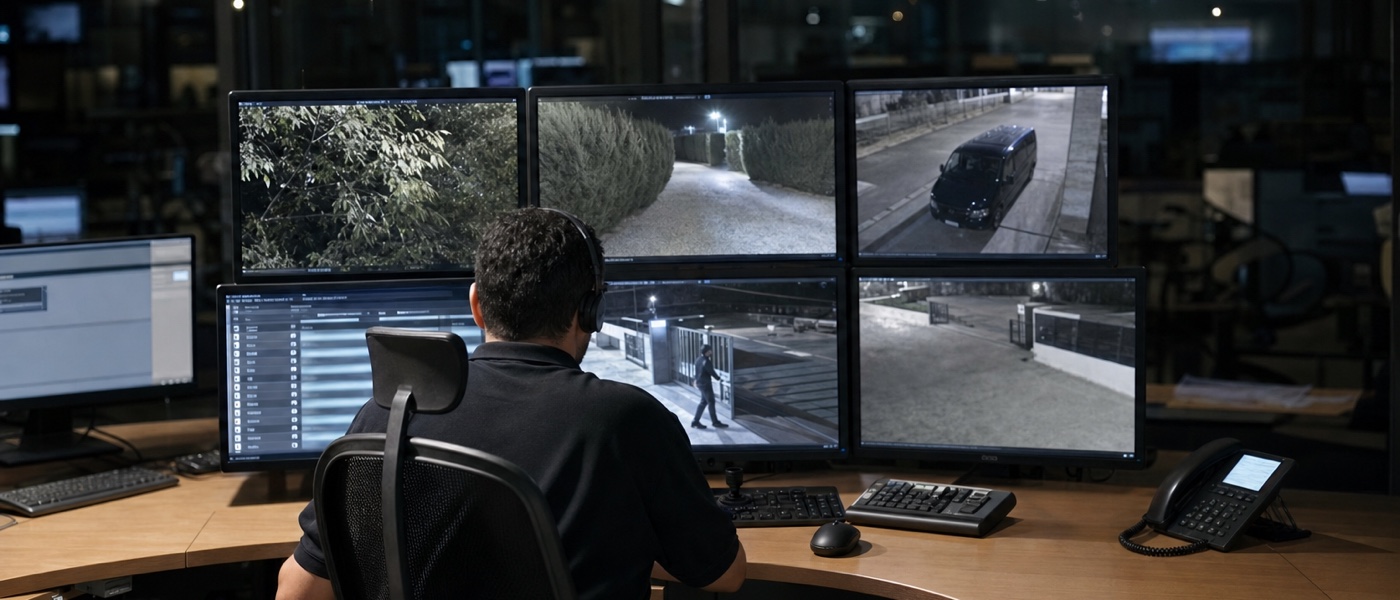 Operador revisando alarmas de vídeo en una central receptora