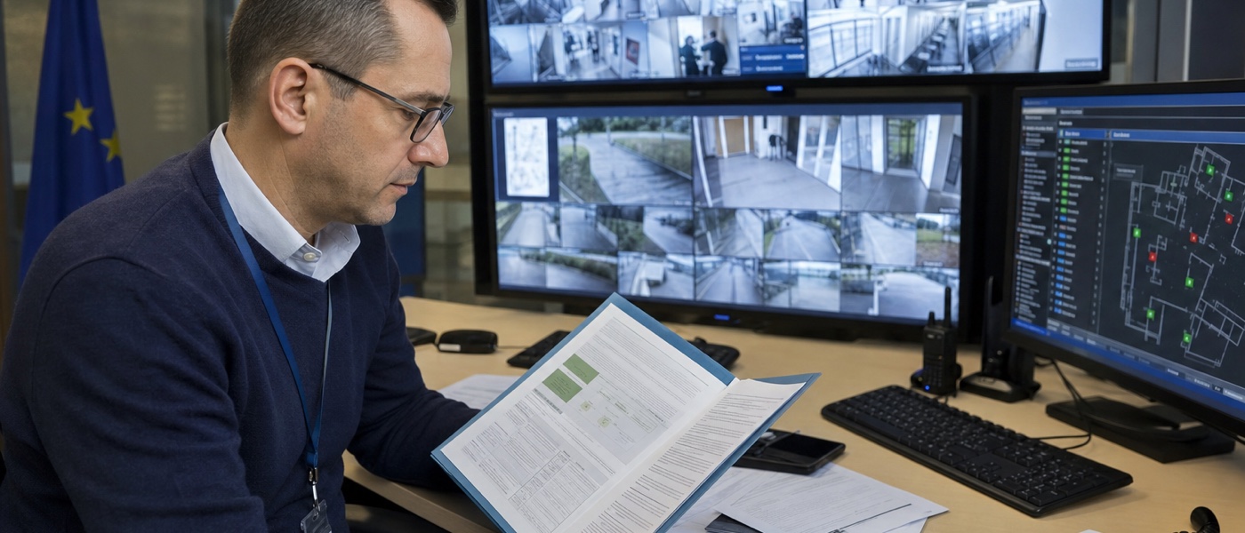 Responsable de cumplimiento revisando videovigilancia y protección de datos